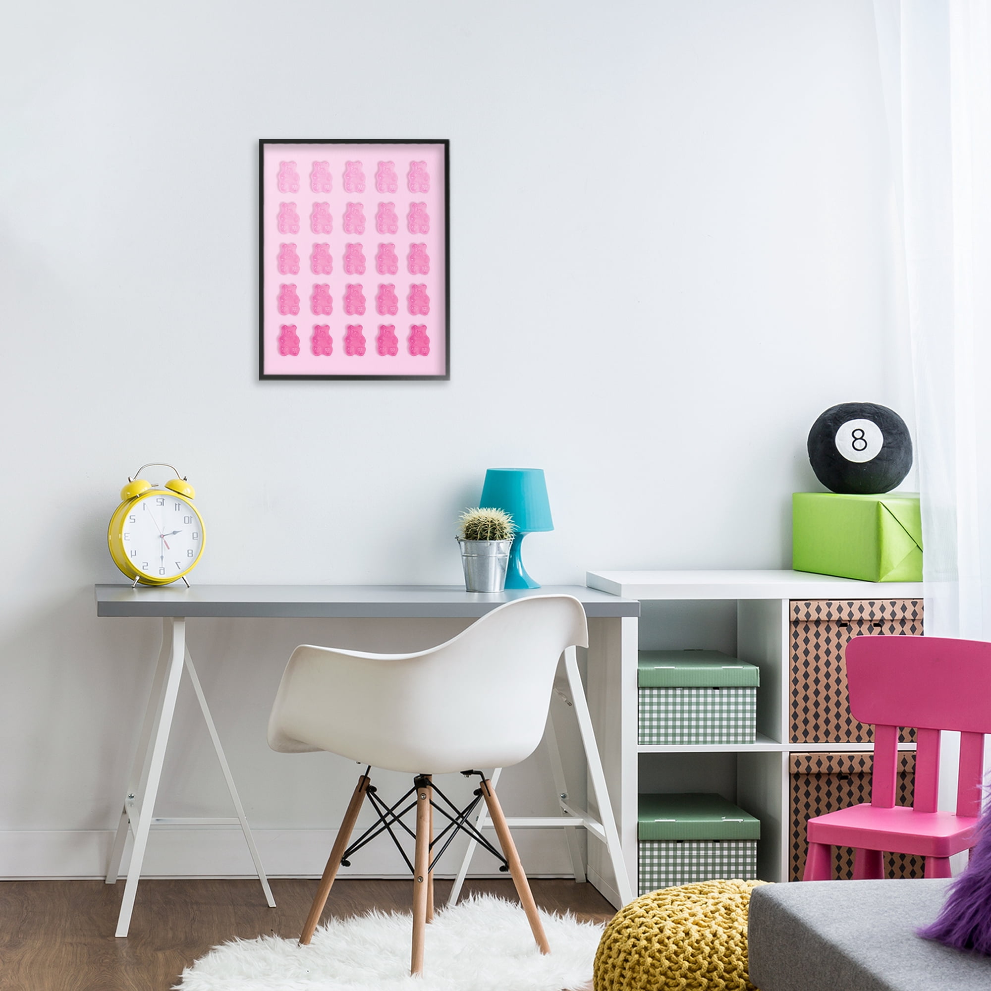 Stupell Industries Gradient Pastel Pink Bears Black Framed Giclee Art, design by LISH Creative