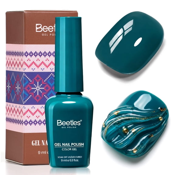 Beetles Dark Teal Gel Polish, Soak Off UV LED Deep Teal Gel Nail Polish | Fall Nails Collection, Color-Matched Bottle Design, Soak Off UV LED, Long-Lasting Nails Art for Home DIY & Holiday