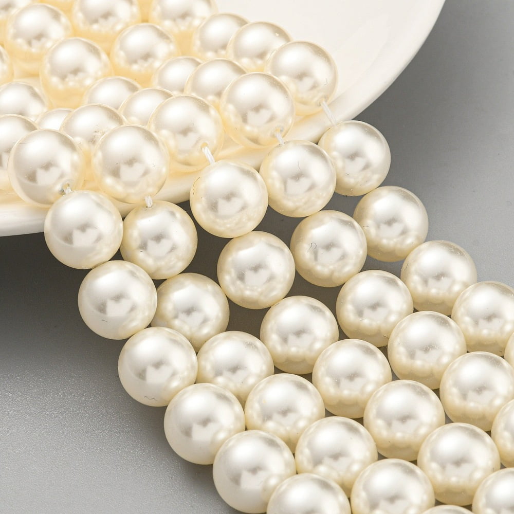 Glass Pearl Beads Strands Round Bisque 12mm Hole: 0.8mm 35pcs/strand 16.14''(41cm)