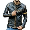 thumbnail image 1 of XZNGL Mens Autumn Fashion Pure Color Stand Collar Imitation Leather Jacket Coat, 1 of 9
