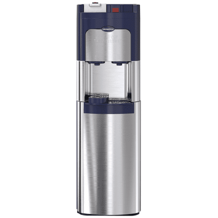 Drinkpod Stainless Steel Bottom Load Water Cooler with Coffee Maker Dispenser. Hot and Cold Water Cooler and Single Serve Coffee Brewer in One.