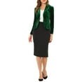 thumbnail image 2 of MODA NOVA Juniors Notched Lapel Long Sleeve Button Office Business Velvet Blazer Dark Green XS, 2 of 6