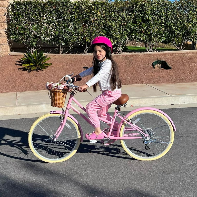 Glerc Missy 24 Girls Cruiser Bike 6 Speed Cruiser Women s Hybird Bicycle for Ages 7 8 9 10 11 Years Old with Wicker Basket. Lightweight Frame and