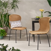 JERFIT 2-Piece Bohemian Rattan Chairs Set, Light Brown Wicker Dining Chairs for Indoor Outdoor Patio Garden Bistro Cafe