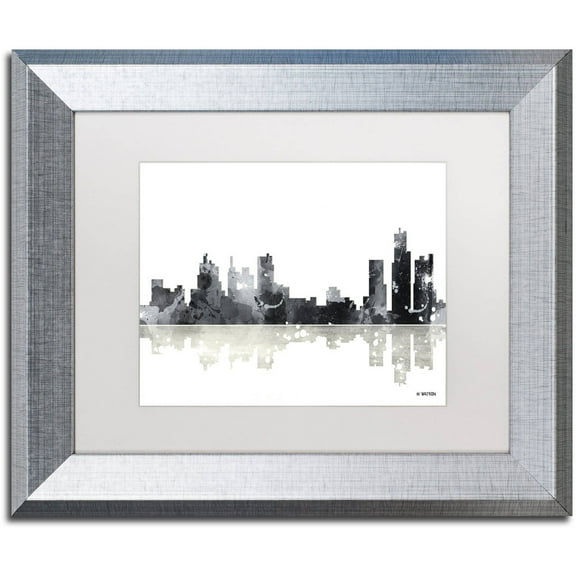 Trademark Fine Art "Boston Mass Skyline BG-1" Canvas Art by Marlene Watson, White Matte, Silver Frame
