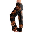 thumbnail image 2 of Haunted House & Witch Hat Halloween Pajama Pants for Women, Adjustable Drawstring Lounge Bottoms with Spooky Icon Print, Soft Polyester Sleep Trousers, 1 Pair Black L, 2 of 5