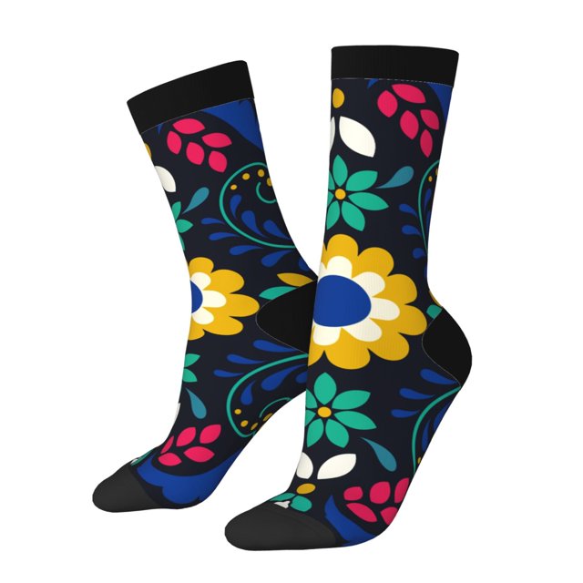 Bingfone Colorful Mexican Flower Print Compression Socks for Women and Men Long Socks for Running Athletic Cycling Nurse