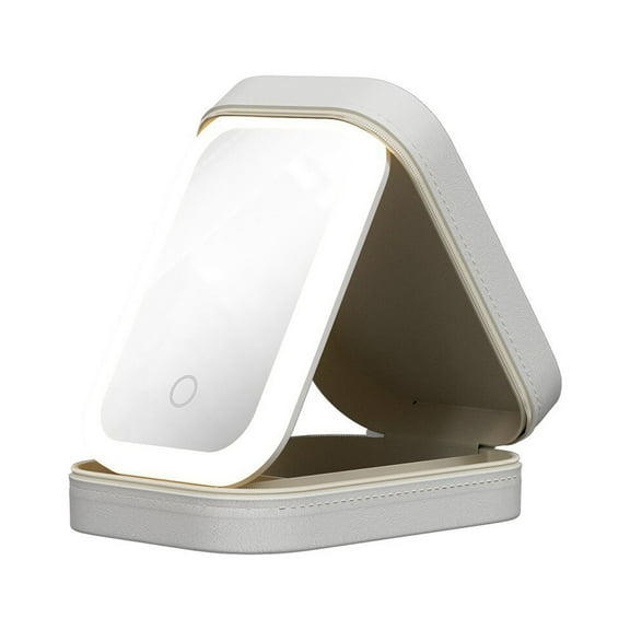 Mouliraty Multi Functional LED Makeup Mirror With Light Three Color Adjustable Folding Integrated Jewelry Box Cosmetics Storage Box