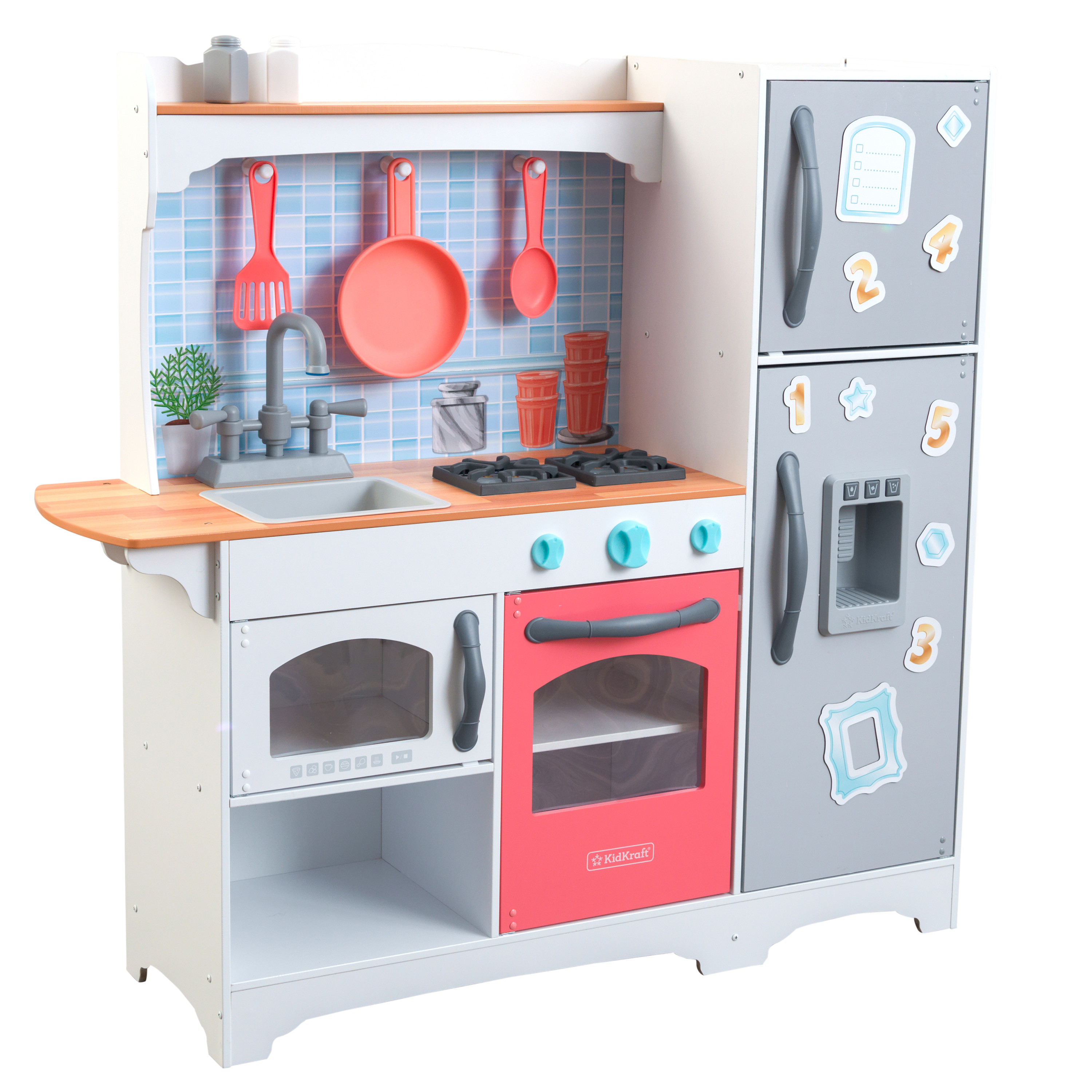 KidKraft Mosaic Magnetic Play Kitchen for Kids, Gray and Pink - image 5 of 12