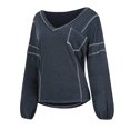 thumbnail image 5 of Abcnature Women Casual Long Sleeve Henley Raglan T Shirts Patchwork Tunic V Neck Button Blouse Tops Dark Gray S, 5 of 6