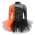 thumbnail image 3 of inlzdz Figure Skating Dress for Girls Long Sleeve Ballet Dance Skirted Leotards Gymnastics Outfit Black Orange 8, 3 of 7