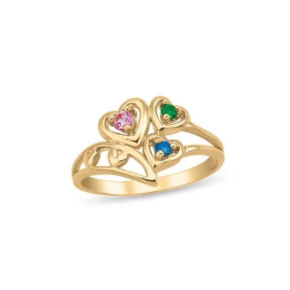 Personalized Triple Hearts Birthstone Daughter's Ring in 10K Gold by Jewlster