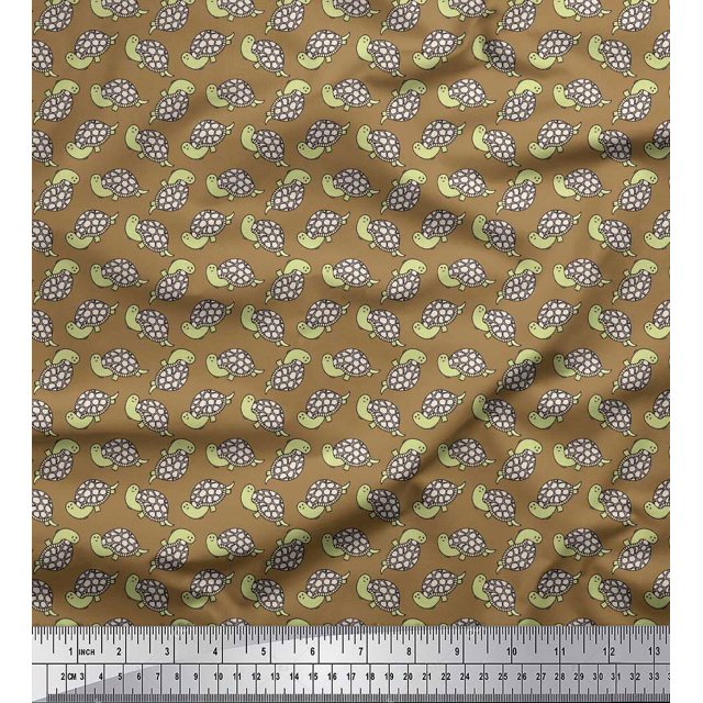 Soimoi Brown polyester Crepe Fabric Tortoise Ocean Print Fabric by Yard 52 Inch Wide