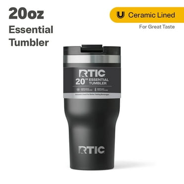 RTIC 20 oz Ceramic Lined Insulated Essential Tumbler, Leak-Resistant Lid, Black
