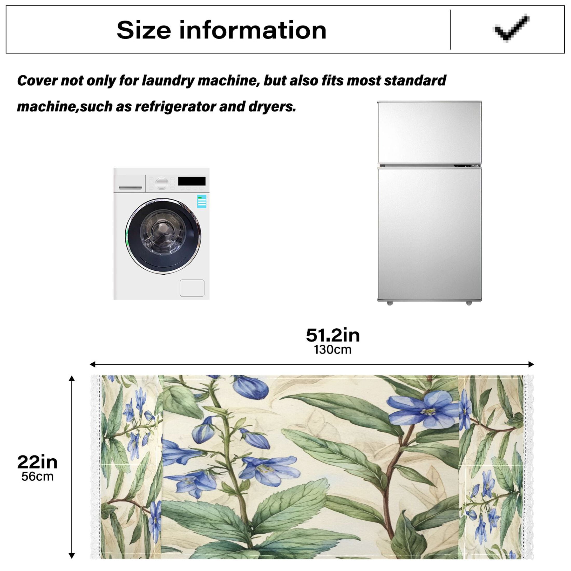 Blue FlowersWasher and Dryer Covers Dust-Proof and Oil Resistant Fridge Cover with 4 Storage Pockets Washing Machine Top Cover for Laundry Kitchen Home 51.2 x 22 In