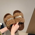 thumbnail image 4 of SYMSHOES Khaki Womens Rhinestone Fuzzy Platform Slippers - Open Toe Warm Curly Faux Faux Fur Slippers for Indoor & Outdoor Comfort,Size 36, 4 of 7