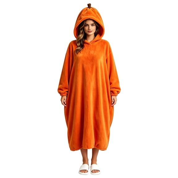 Halloween Pumpkin Onesie Pajamas for Women Soft Plush Hooded Jumpsuit Adult Gift Loungewear