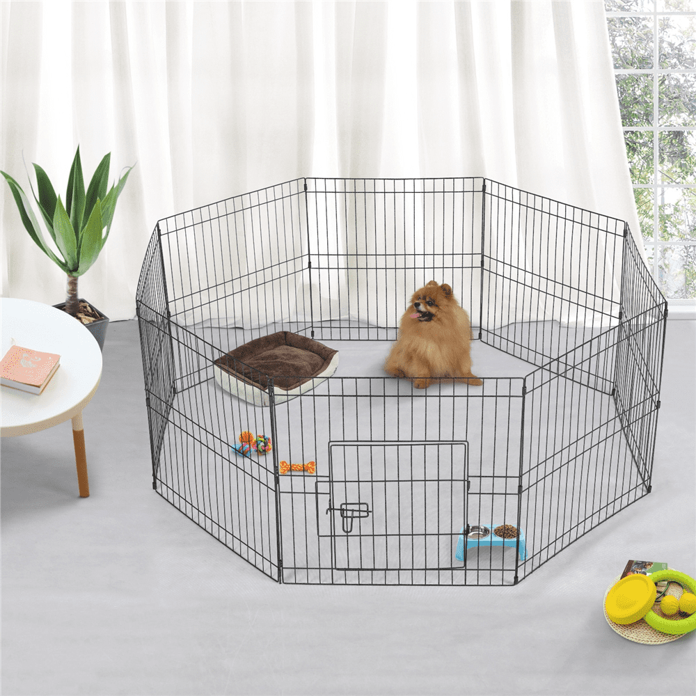Renwick 16 Panels Foldable Pet Playpen For Puppies, Metal, Indoor & Outdoor, Black
