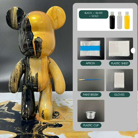 JARENGO Easy DIY Painting Fluid Bear Painting Kit Creative Home Decorations Non-Toxic Painting Bear Toys for Girls Boys Party Birthday Christmas Gifts, 9 inch