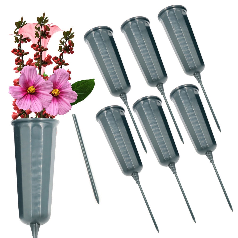 6 Pack - Evelots NEW Cemetery Cone Vases-Sturdy Steel Stakes-Graveside Memorial