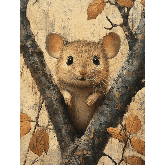 Qisvanset 12x16 Inch Tree Mouse Canvas Wall Art, Forest Cute Wildlife Rustic Nursery Nature Home Decor