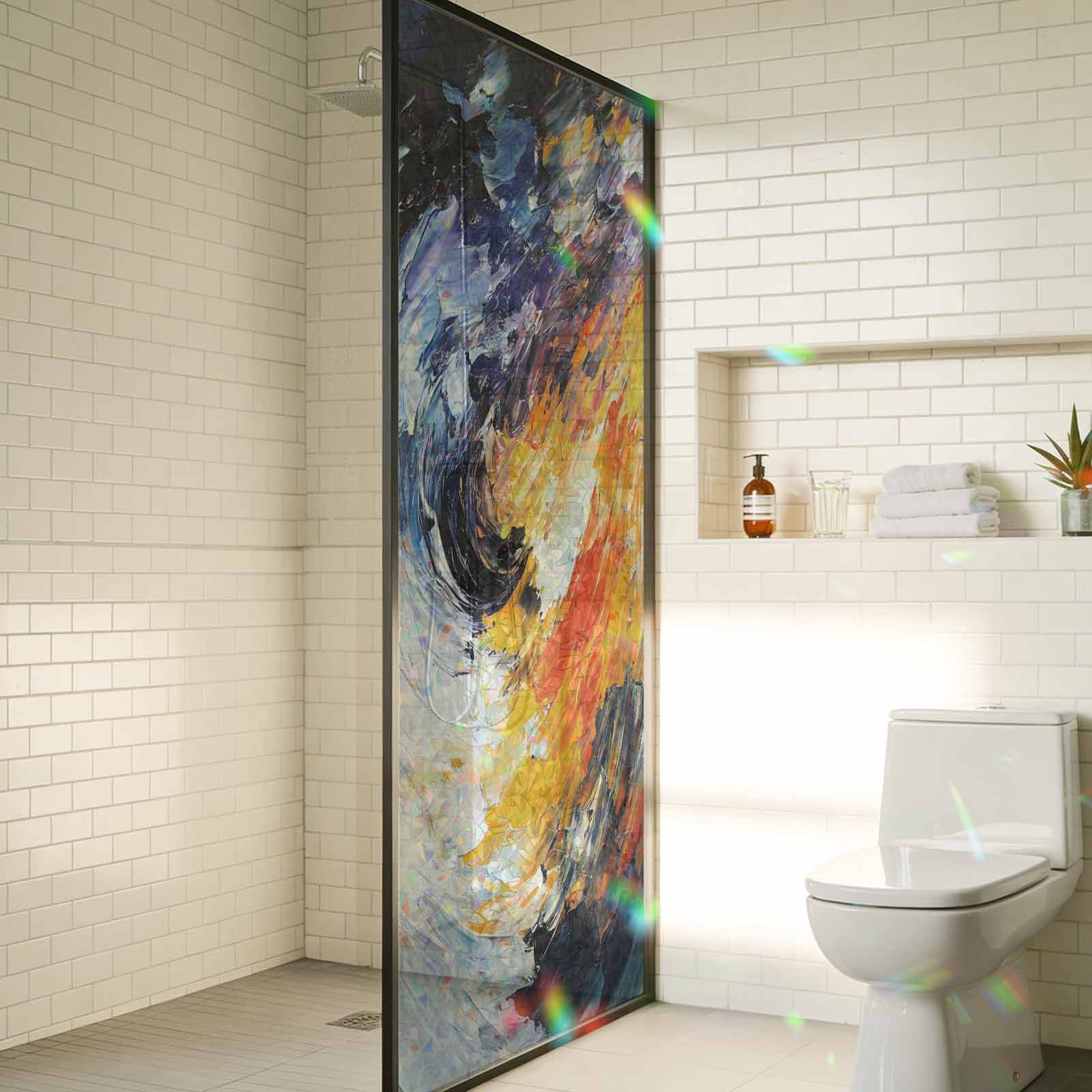 Oil Painting Window Privacy Film Stain Glass,Reusable Decorative Rainbow Window Film,Modern Abstract Colorful Smear Aesthetic Static Cling Sun Blocking Stickers Decals Covers 23.6" x 59" (2pcs)