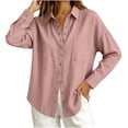 thumbnail image 6 of HBYJLZYG Women's Button-Up Shirt, Snap Front with Chest Pocket and Curved Hem, Relaxed Fit Cotton Linen for Daily, 6 of 7