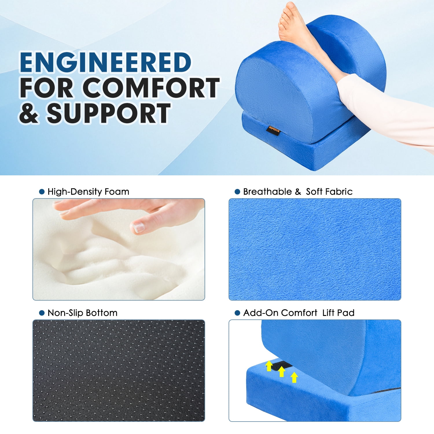 Yomfey Leg Elevation Pillow for Knee Surgery Recovery, Adjustable U-Shaped Knee Replacement Pillow with Dual Height Support, Leg Wedge Pillow for Hip, Ankle and Foot Recovery