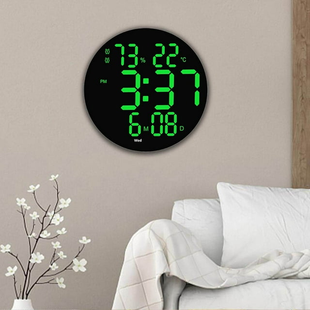 Xingzhi Wall Clock USB Powered Clock Digital Clock for Living Room Green Light