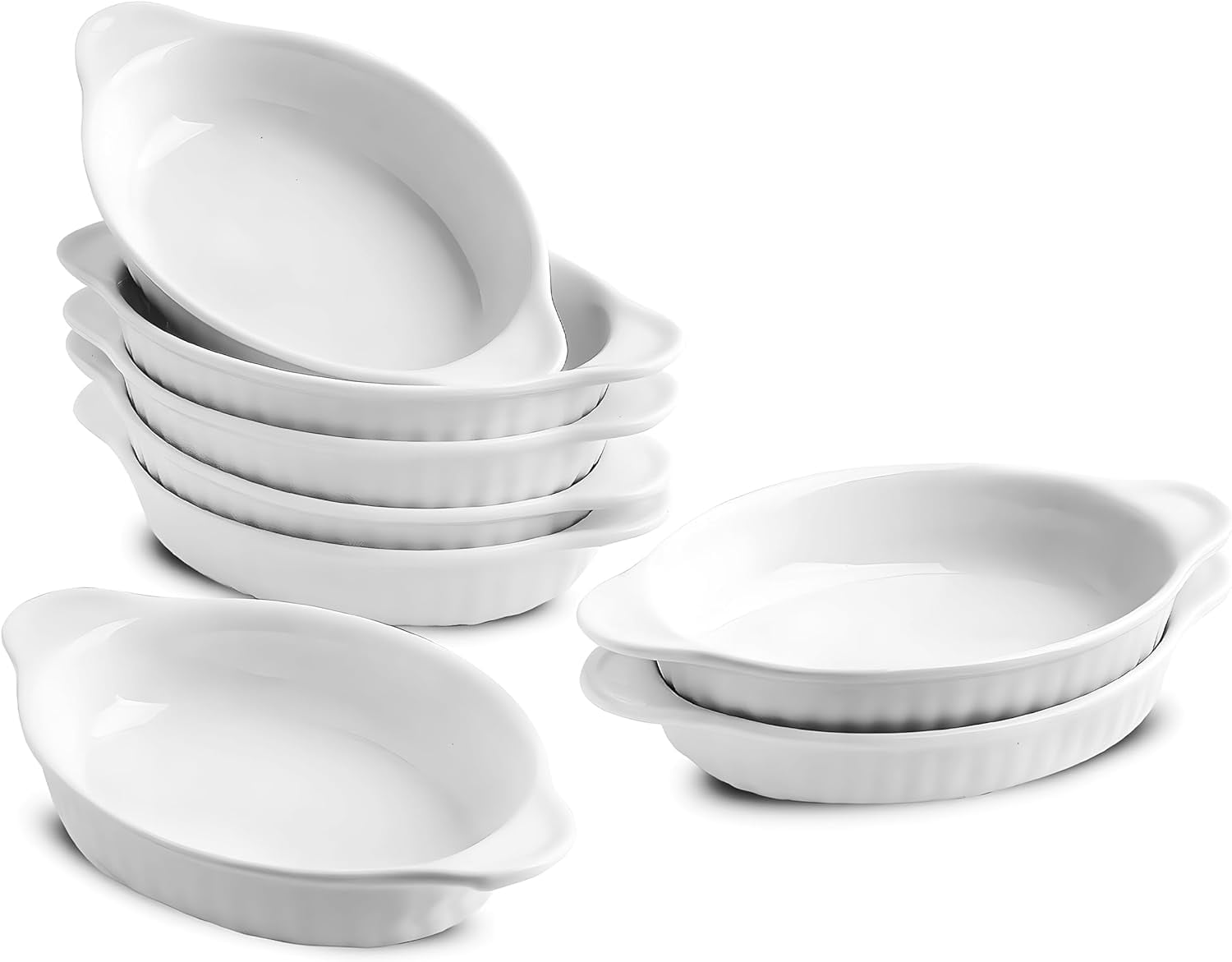 XINLTC Ceramic Au Gratin Baking Dishes, Set of 8 Oval Baking Dish Set for 1 or 2 Person Servings, Small Mini Casserole Dish with Double Handle, 8.4x4.8x1.4 inch