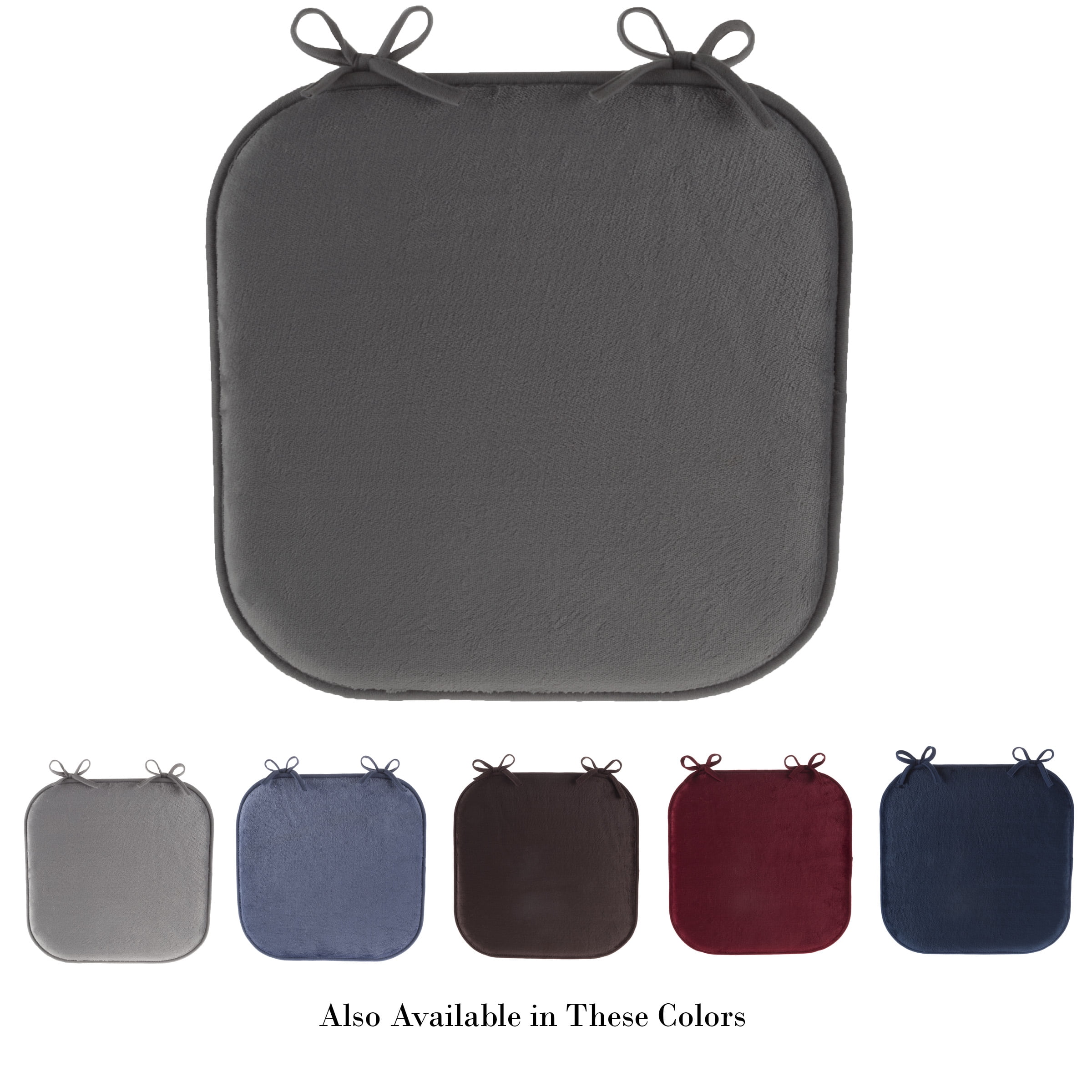 Memory Foam Chair Cushion-Square 16Â”x16.25Â” Plush Chair Pad with Ties and PVC Dot Backing for Kitchen, Dining Room, or Porch by Lavish Home (Charcoal)