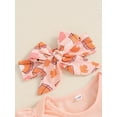 thumbnail image 6 of Baby Toddler Girls Thanksgiving Outfits 0 3 6 12 18 Months Letter Print Long Sleeves Romper and Elastic Pie Print Flared Pants Headband Clothing Set, 6 of 9