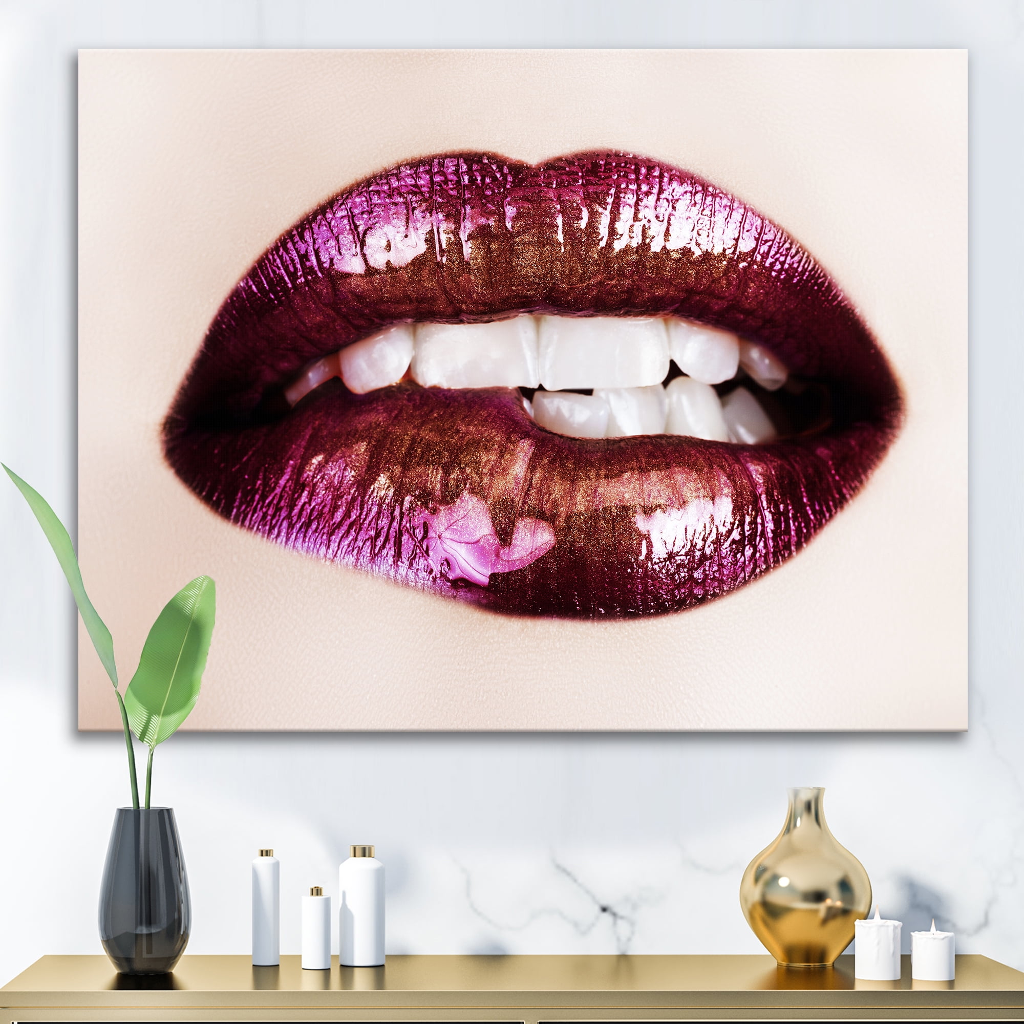 Designart ' Close-Up Of Purple Female Lips ' Modern Canvas Wall Art Print