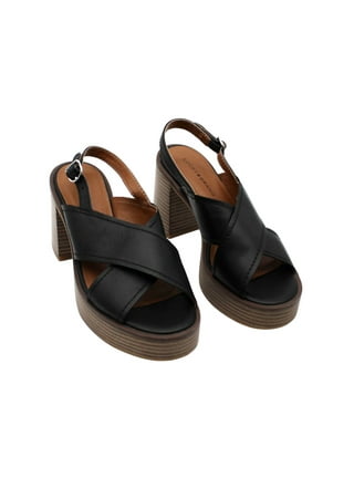 Black Stacked Platform Sandals