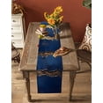 thumbnail image 4 of Luxury Navy Blue Burlap Cotton Table Runner 13x60 Inches Long, Golden Contemporary Abstract Farmhouse Table Runners, Outdoor Dining Tablecloths Decor for Baby Shower/Party/Wedding, 4 of 6