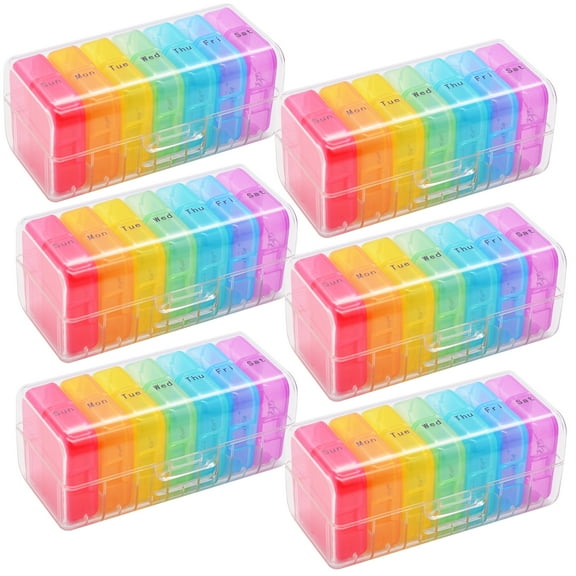 Weekly 7 Day Pill Organizer 2 Times A Day Portable Travel Medicine Organizer Moisture-Proof Pill Cases AM PM Pill Box Design for Vitamins Fish Oil Compartments Supplements (6 Pack)
