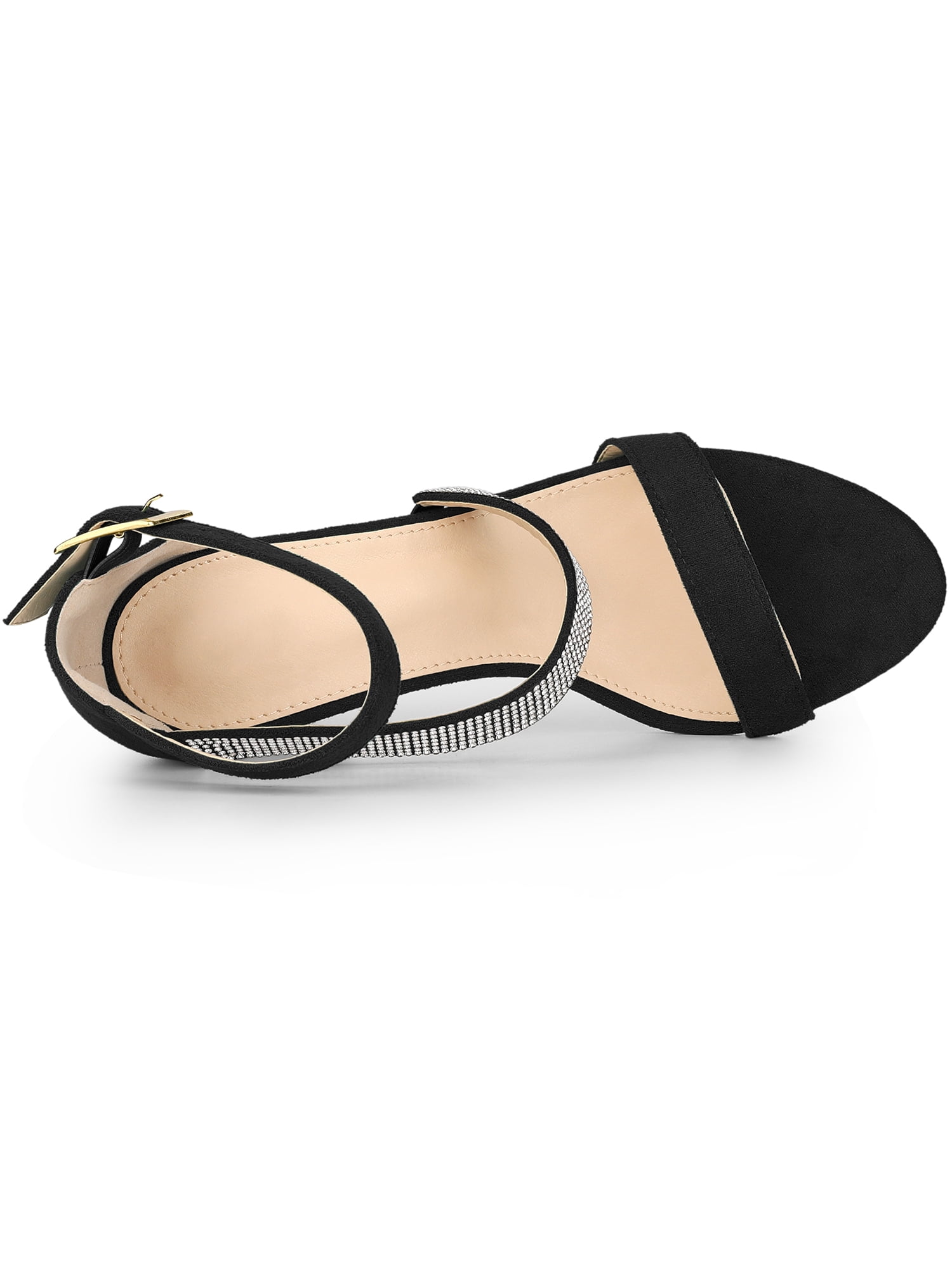 DARING DIVA Women's Rhinestone Block Heels Sandals for Casual and Party Black 8