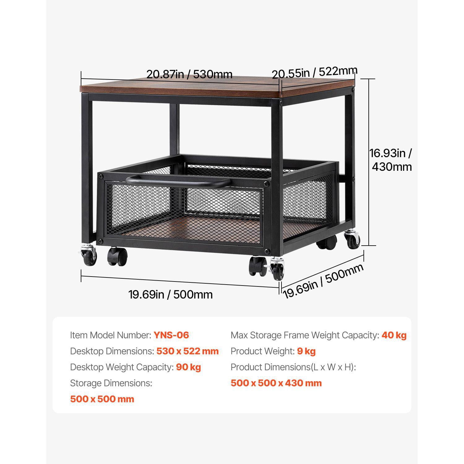 Mini Fridge Stand with Storage Cart 198 lbs Capacity Movable Swivel Wheels Beverage Refrigerator Table for Home Dorm Coffee Bar Dark Brown