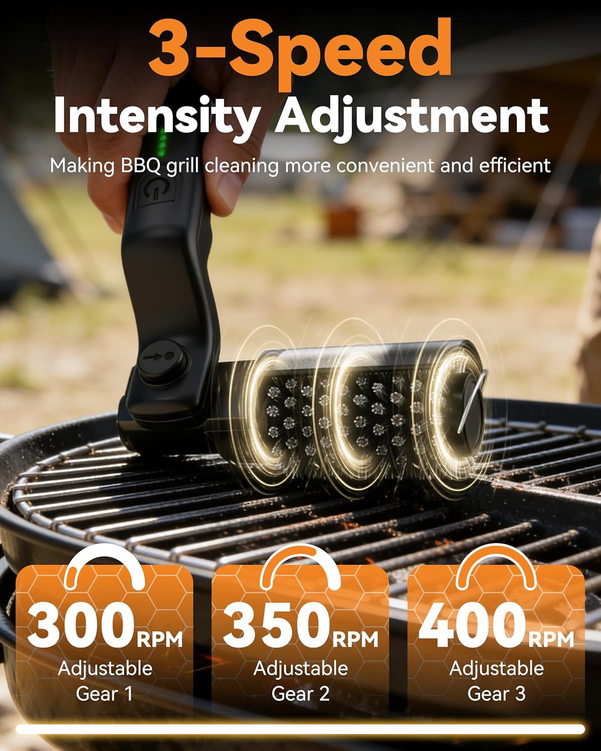 Electric with 3-Speeds, 2026 Upgraded Angle Adjust Cordless Rotary BBQ Grill Cleaning Brush for Burnt-On Grease, 20kg Max Torque, Heavy‑Duty Steel Bristles