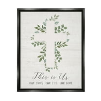 Stupell Industries This Is Us Botanical Cross Symbol Religious Painting Black Floater Framed Art Print Wall Art