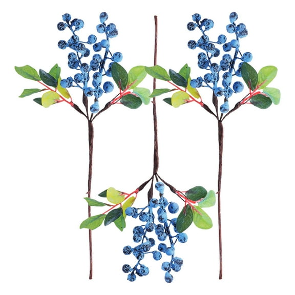 WRISTBIQUE Realistic Blueberry Stems Blue 3Pcs Home Decoration Winter Holiday 11.8X2.8X2.0In