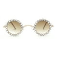 thumbnail image 2 of Large Rhinestone Rim Micro Small Hippie Round Circle Lens Metal Sunglasses Gold - Brown, 2 of 4