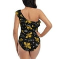 thumbnail image 5 of Easygdp Hohey Bee Golden Embroidery Women's One Shoulder Ruffle Monokini Bathing Suits with Removable Chest Pad, Quick Drying - Small, 5 of 8