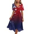 thumbnail image 2 of Elowen American 250th Anniversary Dresses for Women V-Neck Short-Sleeve Printed Casual Summer Dress Blue L, 2 of 6
