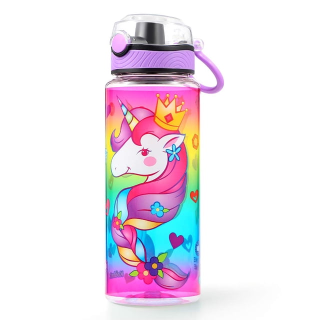 Botella de agua Home Tune Cute para niños en edad escolar y niñas, 680 ml, unicornio