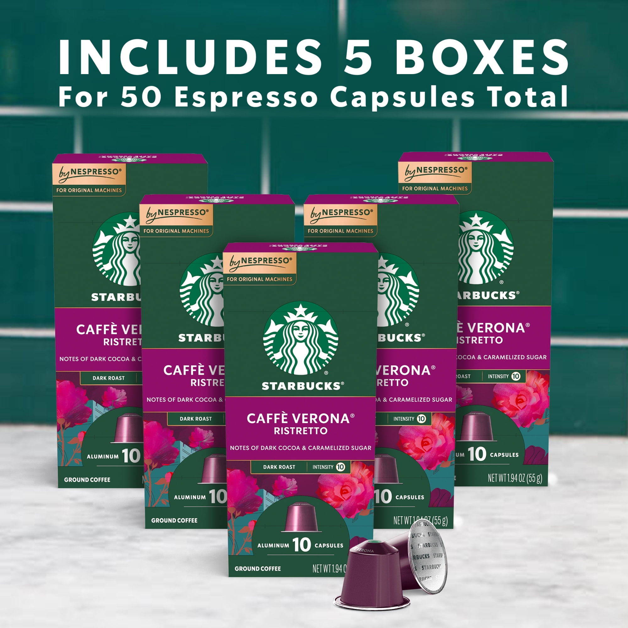 Starbucks By Nespresso Original Line, Caffè Verona, Dark Roast Nespresso Pods, 10 Count, 5 Pack