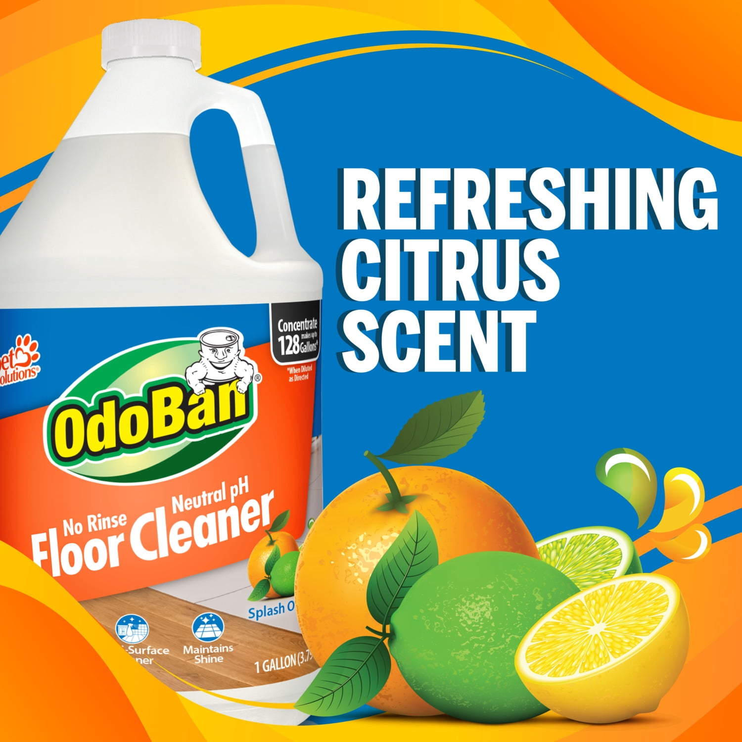 OdoBan Pet Solutions No Rinse Neutral pH Floor Cleaner Concentrate, 2 Gallons