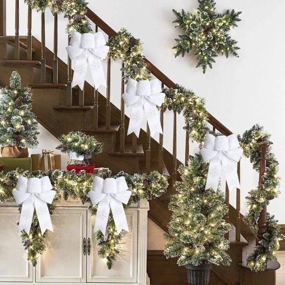 Upgraded Christmas Snowflake Bow Holiday Decoration Colorful Bow U