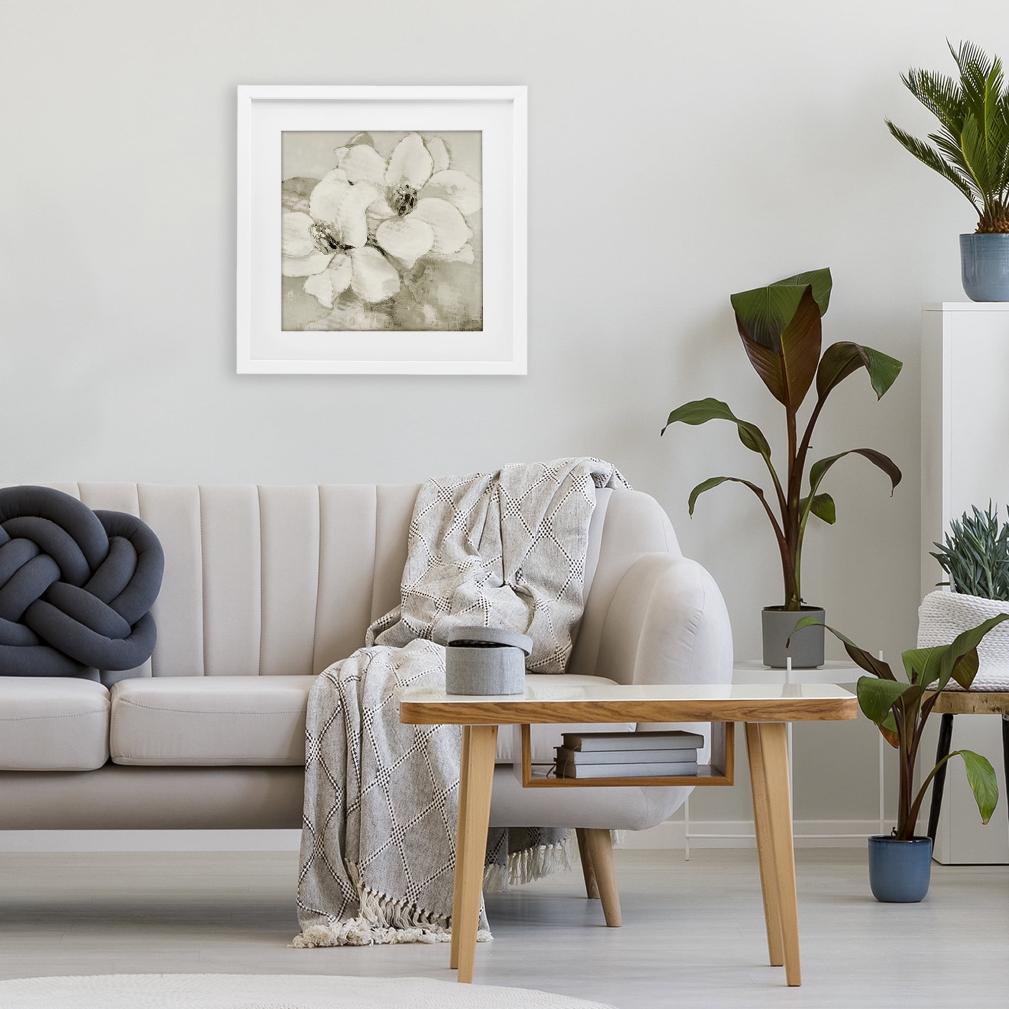 Stupell Industries Subtle Beige Magnolias White Framed Print Under Glass, design by Lanie Loreth