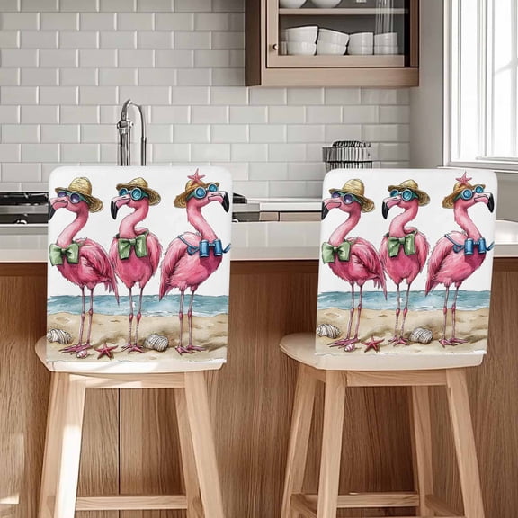 Summer Flamingo Chair Covers Set of 4 Shell Hat Pink Starfish Beach Ocean Chair Back Covers Stretch Removable Washable Chairs Slipcovers Chair Protector for Dining Room Kitchen Party Decor